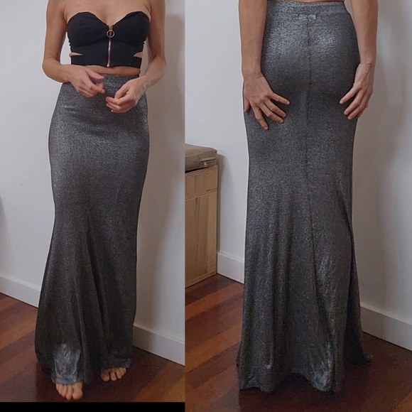 Ssense Dune energy AGAIN LA metallic thin chain mail look knit maxi skirt xs/s - Picture 2 of 5